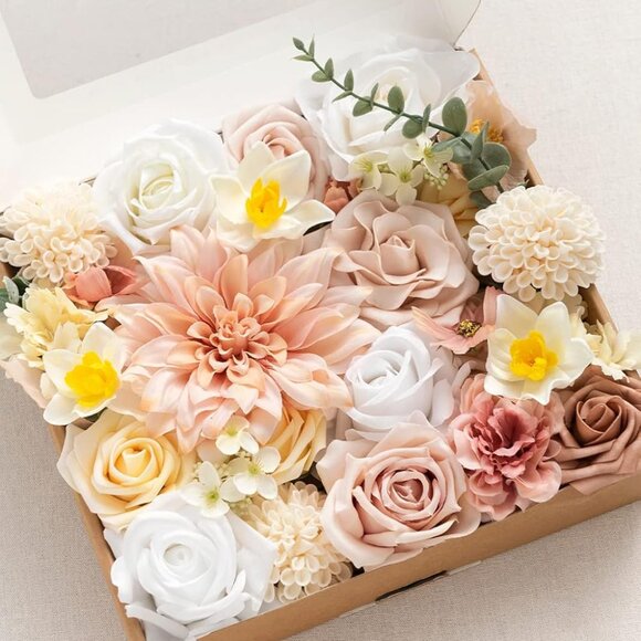 Artificial Flowers and Greenery Combo Box Set for DIY Creamy Yellow & Pink Weddi - Picture 2 of 4